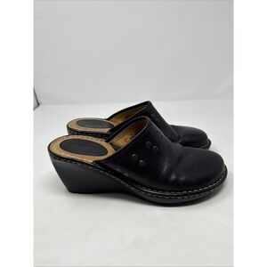 Born Black Leather Studded Wedge Mule Clogs Shoes Women Size 9